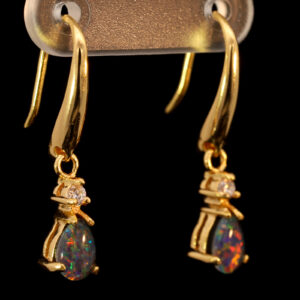 Gold Plated Sterling Silver Blue Green Yellow Orange Red Triplet Opal Earrings