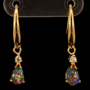 Gold Plated Sterling Silver Blue Green Yellow Orange Red Triplet Opal Earrings