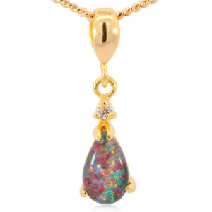 Gold Plated Sterling Silver Red Blue Green Yellow Orange Triplet Opal Pendant Necklace