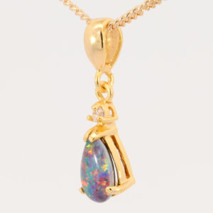 Gold Plated Sterling Silver Red Blue Green Yellow Orange Triplet Opal Pendant
