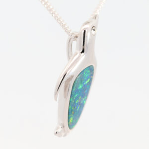 Sterling Silver Blue Green Australian Doublet Opal Pendant Necklace