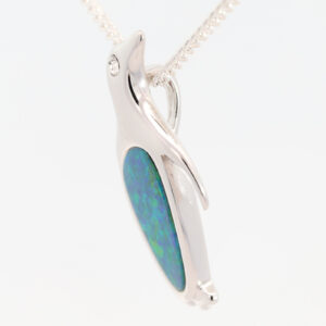 Sterling Silver Blue Green Australian Doublet Opal Pendant Necklace