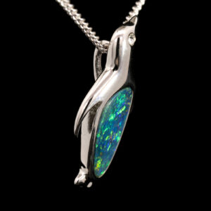Sterling Silver Blue Green Australian Doublet Opal Pendant Necklace
