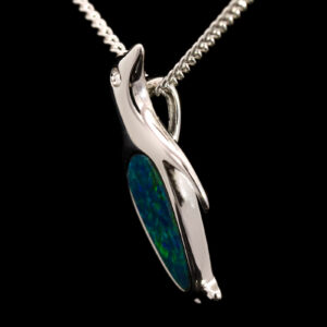Sterling Silver Blue Green Australian Doublet Opal Pendant Necklace