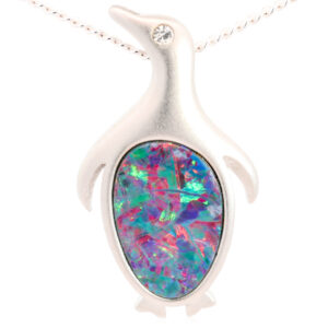 Sterling Silver Blue Green Orange Yellow Red Australian Doublet Opal Pendant Necklace