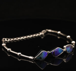 Sterling Silver Blue Green Purple Solid Australian Boulder Opal Bracelet