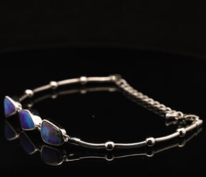 Sterling Silver Blue Green Purple Solid Australian Boulder Opal Bracelet