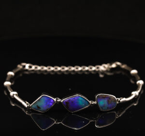 Sterling Silver Blue Green Purple Boulder Opal Bracelet