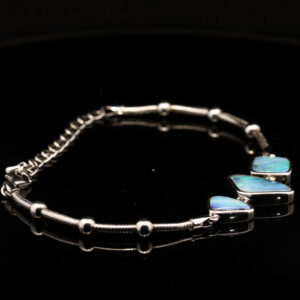 Sterling Silver Blue Green Solid Australian Boulder Opal Bracelet