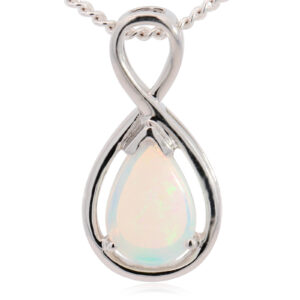 White Gold Blue Green Solid Australian Crystal Opal Pendant Necklace