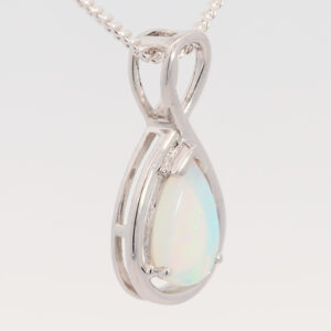 White Gold Blue Green Solid Australian Crystal Opal Pendant Necklace