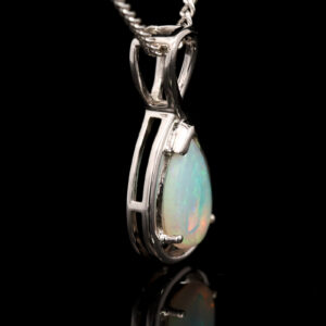 White Gold Blue Green Solid Australian Crystal Opal Pendant Necklace
