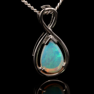 White Gold Blue Green Solid Australian Crystal Opal Pendant Necklace
