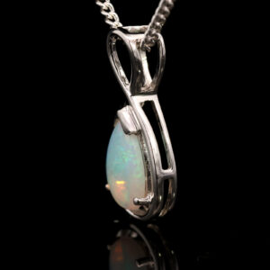 White Gold Blue Green Solid Australian Crystal Opal Pendant Necklace