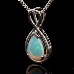 White Gold Blue Green Solid Australian Crystal Opal Pendant Necklace