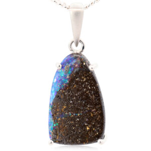 Sterling Silver Blue Green Boulder Opal Solid Australian Pendant Necklace