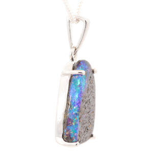 Sterling Silver Blue Green Solid Australian Boulder Opal Pendant Necklace