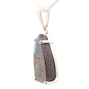Sterling Silver Blue Green Boulder Opal Solid Australian Pendant Necklace