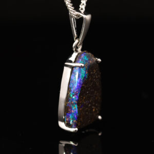 Sterling Silver Blue Green Boulder Opal Solid Australian Pendant Necklace