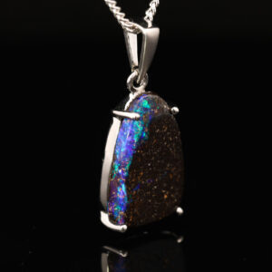 Sterling Silver Blue Green Solid Australian Boulder Opal Pendant Necklace