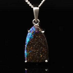 Sterling Silver Blue Green Solid Australian Boulder Opal Pendant Necklace