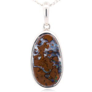 Sterling Silver Blue Green Yellow Orange Purple Solid Australian Boulder Opal Pendant Necklace