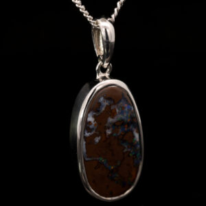 Sterling Silver Blue Green Yellow Orange Purple Solid Australian Boulder Opal Pendant Necklace