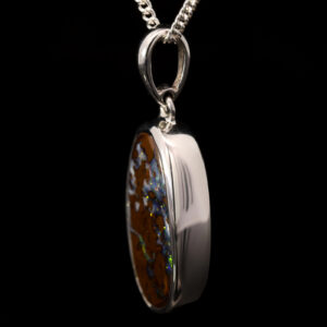 Sterling Silver Blue Green Yellow Orange Purple Solid Australian Boulder Opal Pendant Necklace