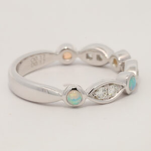 White Gold Blue Green Solid Australian Crystal Opal and Diamond Ring