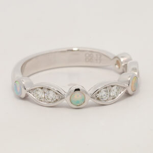 White Gold Blue Green Solid Australian Crystal Opal and Diamond Ring