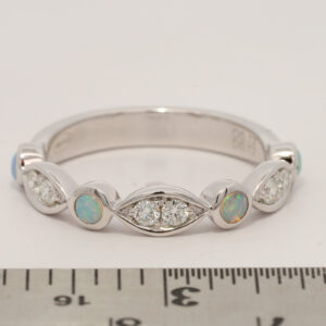 White Gold Blue Green Solid Australian Crystal Opal and Diamond Ring