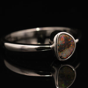 Sterling Silver Green Orange Red Pink Boulder Opal Ring
