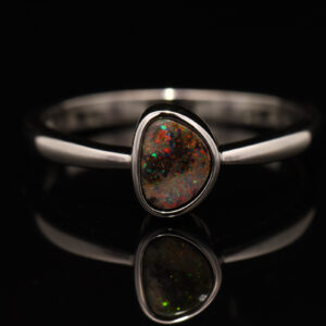 Sterling Silver Green Orange Red Pink Boulder Opal Ring