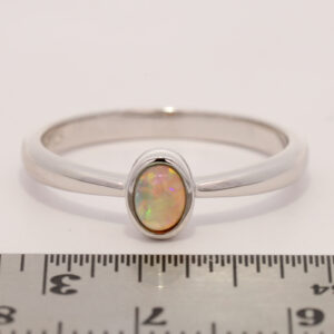 Sterling Silver Green Yellow Orange Solid Australian Crystal Opal Ring