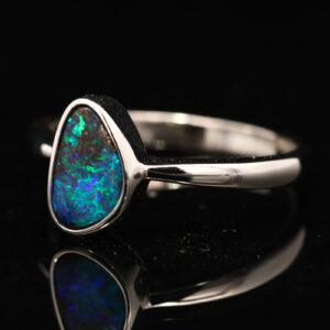 Sterling Silver Blue Green Solid Australian Boulder Opal Ring