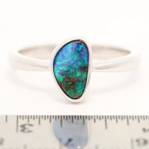 Sterling Silver Blue Green Solid Australian Boulder Opal Ring