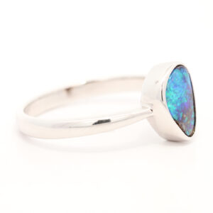 Sterling Silver Blue Green Solid Australian Boulder Opal Ring