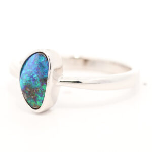 Sterling Silver Blue Green Boulder Opal Ring