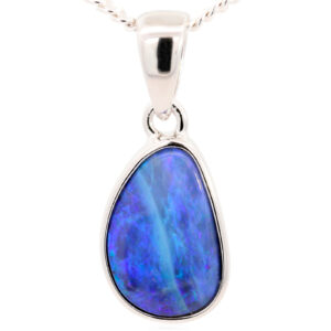 Sterling Silver Blue Purple Solid Australian Boulder Opal Pendant Necklace