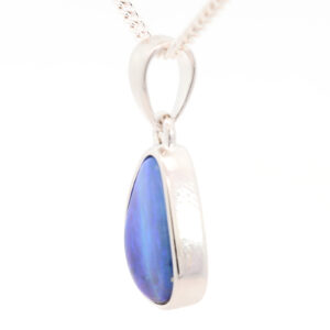Sterling Silver Blue Purple Solid Australian Boulder Opal Pendant Necklace