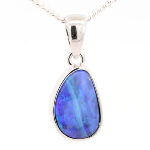 Sterling Silver Blue Purple Solid Australian Boulder Opal Pendant Necklace