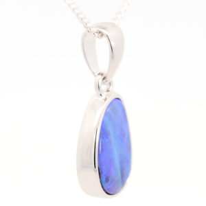 Sterling Silver Blue Purple Solid Australian Boulder Opal Pendant Necklace