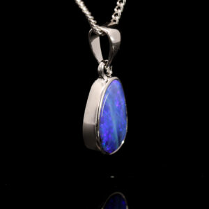 Sterling Silver Blue Purple Solid Australian Boulder Opal Pendant Necklace