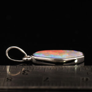 Sterling Silver Blue Green Yellow Orange Red Solid Australian Semi Black Opal Pendant Necklace
