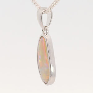 Sterling Silver Blue Green Yellow Orange Red Solid Australian Semi Black Opal Pendant Necklace