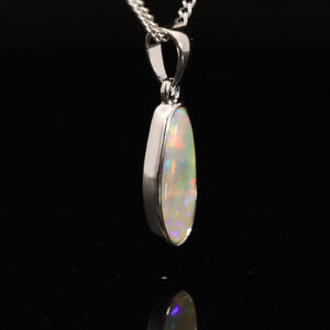 Sterling Silver Blue Green Yellow Orange Red Solid Australian Semi Black Opal Pendant Necklace