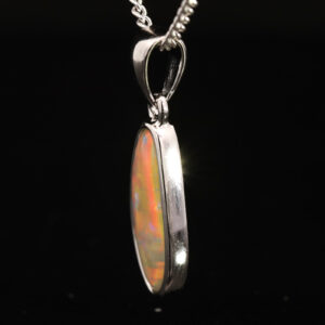 Sterling Silver Blue Green Yellow Orange Red Solid Australian Semi Black Opal Pendant Necklace