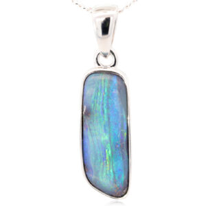 Sterling Silver Blue Green Yellow Purple Solid Australian Boulder Opal Pendant Necklace
