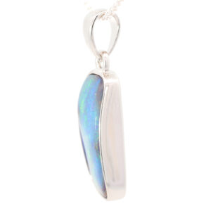 Sterling Silver Blue Green Yellow Purple Solid Australian Boulder Opal Pendant Necklace