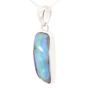 Sterling Silver Blue Green Yellow Purple Solid Australian Boulder Opal Pendant Necklace